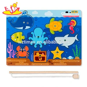 3D interesting wooden magnetic fishing game jigsaw puzzle toy for children W01A318
