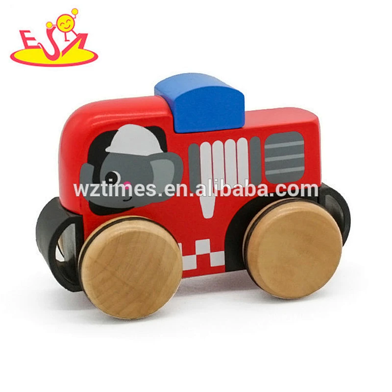 New arrival cartoon kids wooden toys with wheels W04A379