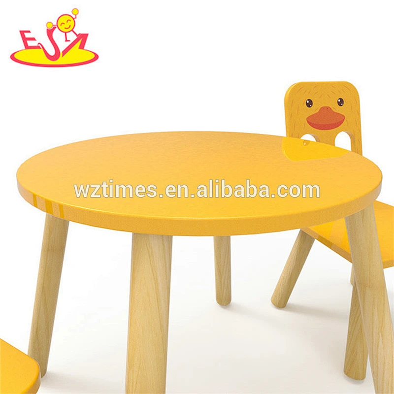 Wholesale cheap Kindergarten cartoon duck painted wooden table and chairs for kids W08G236