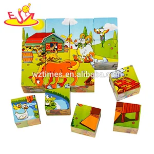 2018Early education 12 cube wooden picture puzzle game for children W14F057