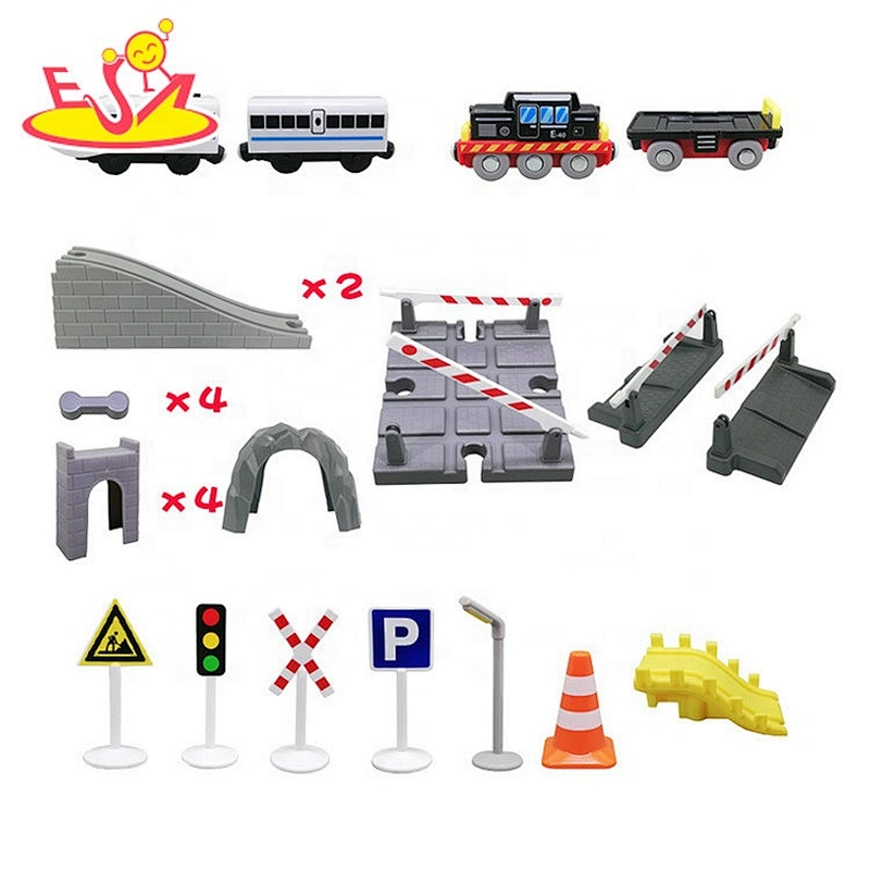 2019 New arrival 46 pieces diy wooden train tracks toys for kids W04C185