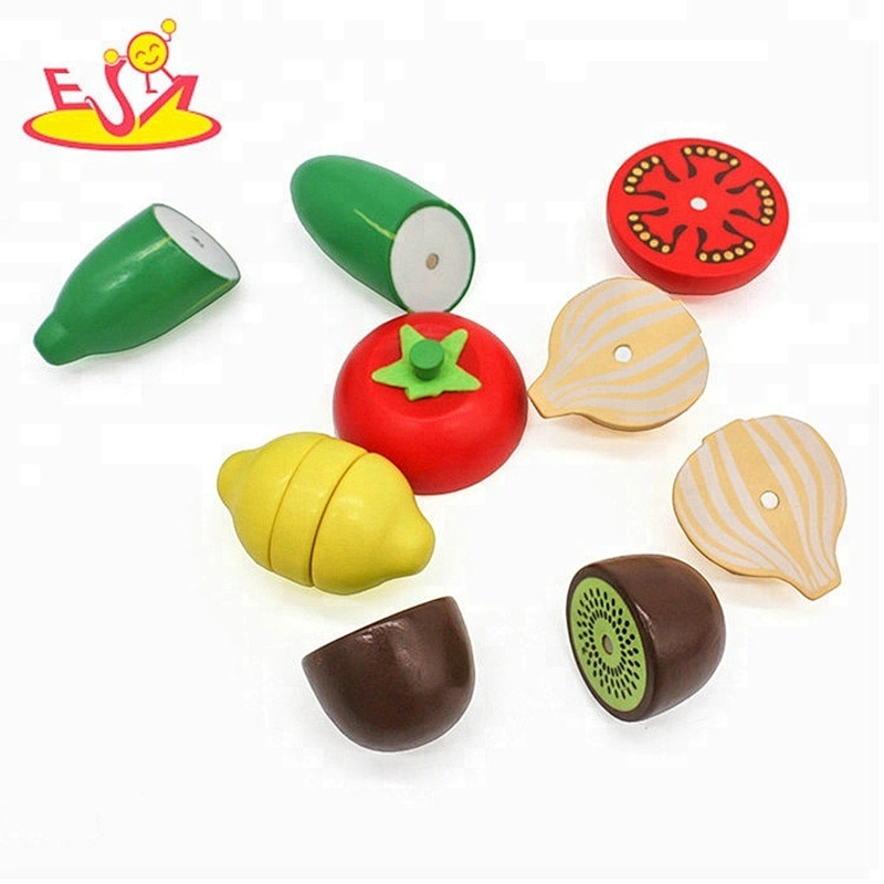Colorful Wooden Pretend Play Kitchen Toys Cutting Fruit Vegetable Toys for Kids girls W10B224
