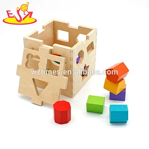 Wholesale teaching motor skills wooden shape sorting cube for children W12D080-Z