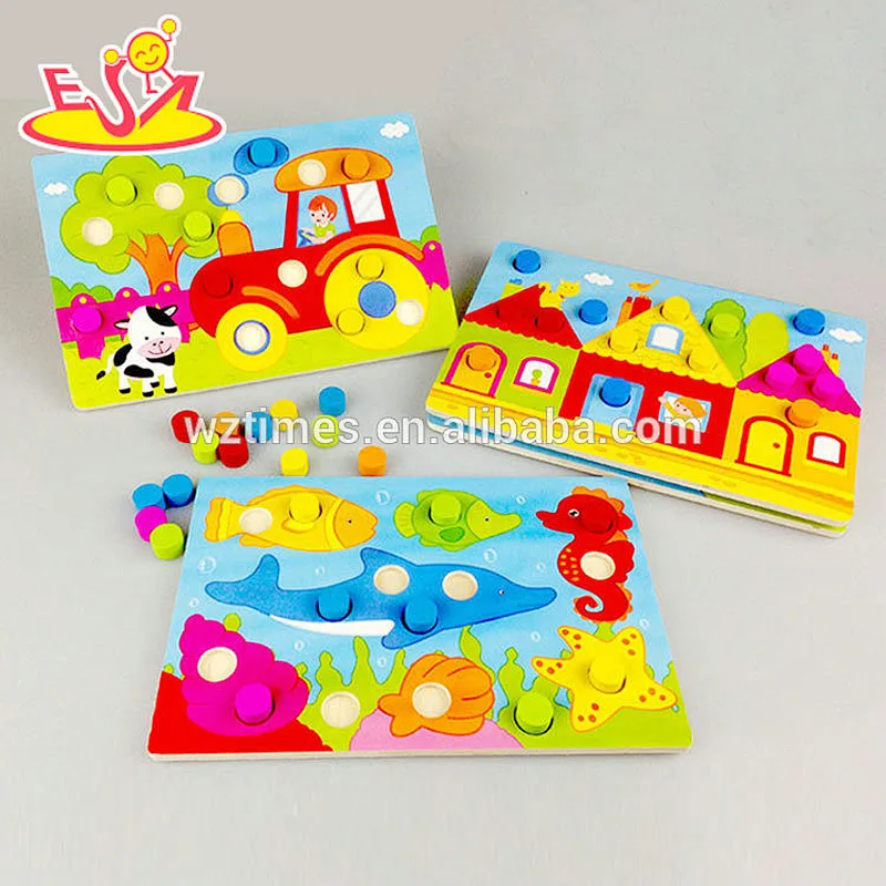 Wholesale best sale teaching aid baby cute colorful wooden puzzle toy for sale W14C251