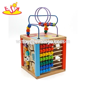Wholesale fashion multi-function wooden activity toy beads maze cube for baby W11B179