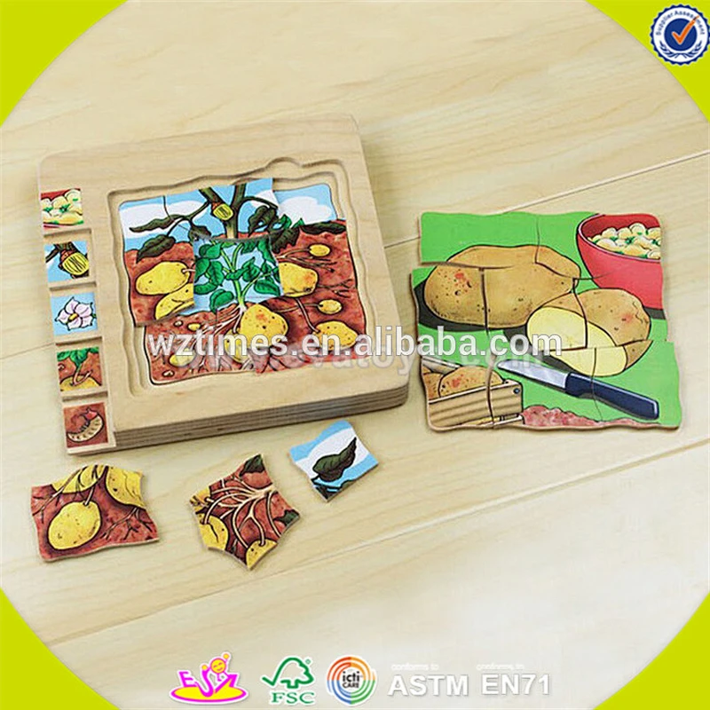 Wholesale educational jigsaw toy wooden vegetable theme multi-layers puzzle for kids W14A139