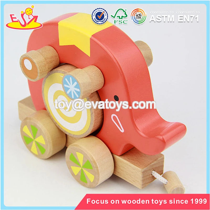 Mini pull elephant cart wooden funny baby toys for sale W05B075