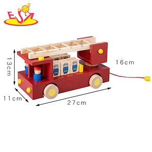 New design mini red wooden fire truck toy for kids W04A419