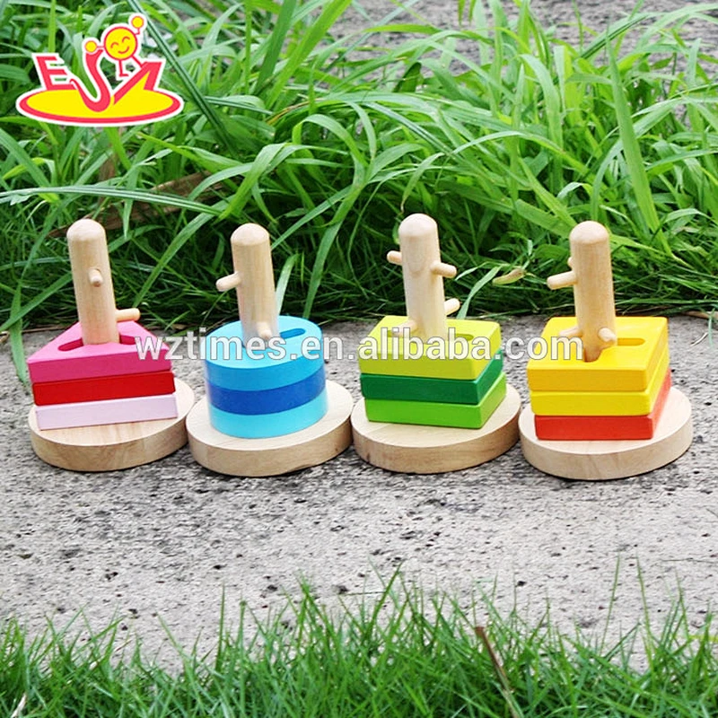 Großhandel hot baby holz stapeln geometrische blöcke spiel neue mode kinder holz stapel geometrische blöcke spielzeug