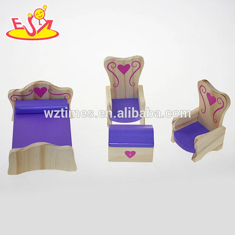 Wholesale most popular wooden dollhouse bedroom furnitures toy for baby W06B029