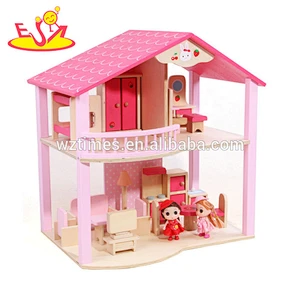 Interessantes Baby-Rollenspielspiel des Rosas hölzernes hölzernes Puppenhaus für Mädchen W06A261