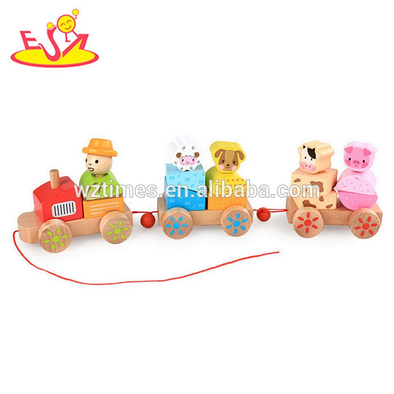 Wholesale best wooden pull blocks train toy for children W05C086