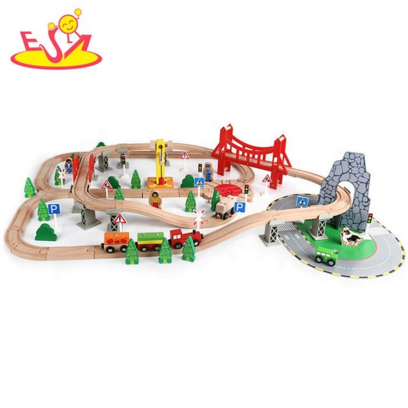 Promotion educational 100PC wooden train set for children W04C174