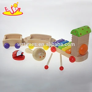 Wholesale interesting children wooden musical instrument train toy bring fun W07A087