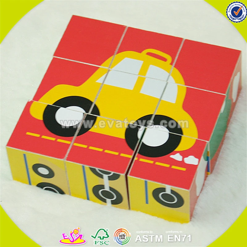 Wholesale creative wooden cube jigsaw toy fashion multi pattern wooden cube jigsaw toy funny wooden cube jigsaw toy W14F039