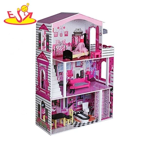 2019 On sale children wooden large dolls house for pretend W06A355C