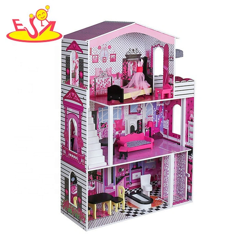 2019 On sale children wooden large dolls house for pretend W06A355C