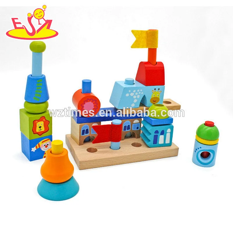 Educational creative city buildings wooden toys building blocks for kids W13A139