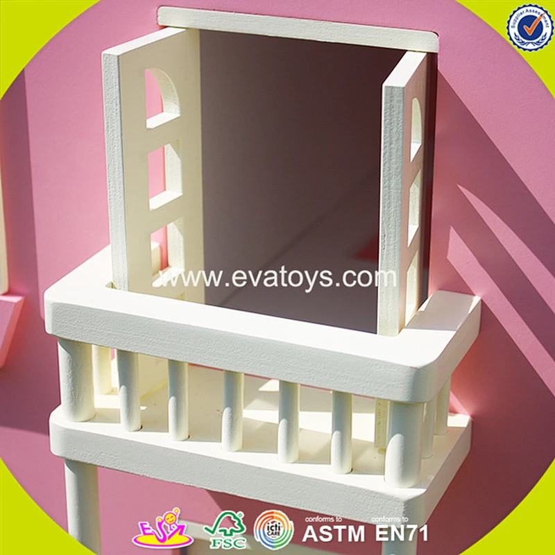 Best design pink house toys wooden dollhouse high quality pink house toys wooden dollhouse for girls W06A020