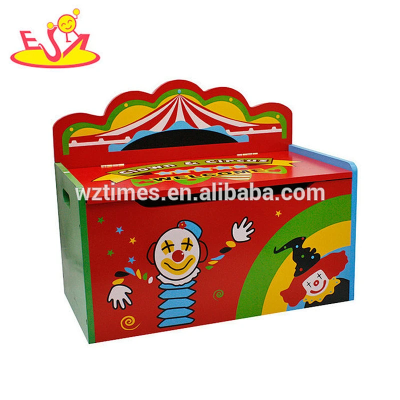 Wholesale colorful clown pattern multi-function wooden storage box bench for toddlers W08C009
