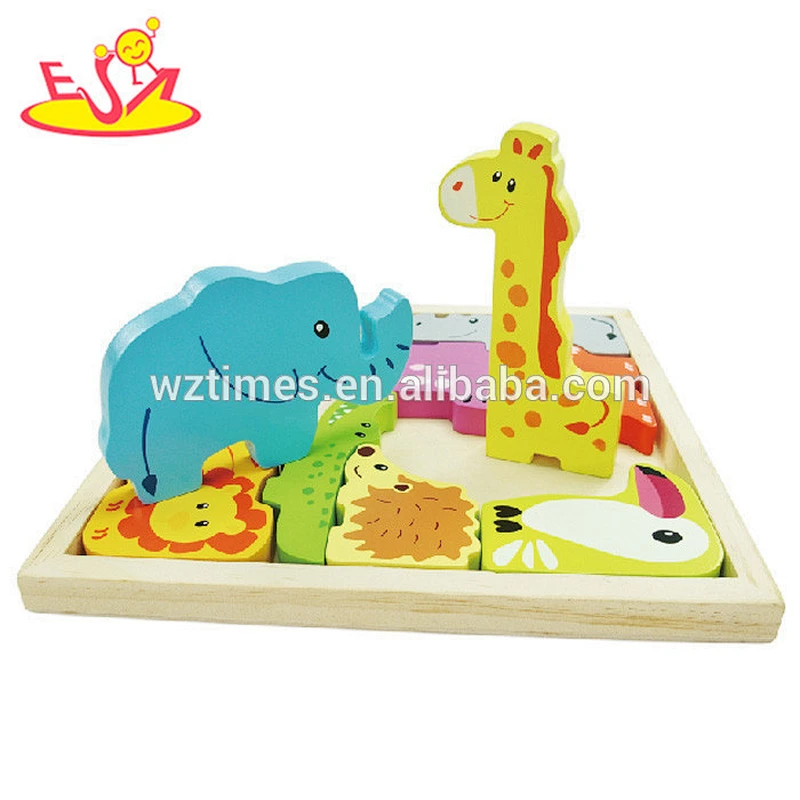 Wholesale high quality wooden animals blocks puzzle toy for baby learning and jigsaw W14A156