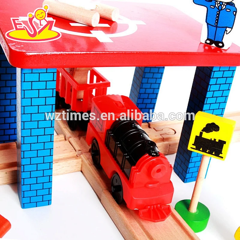 55 pieces Classic railway play set toy wooden train track for kids W04C056