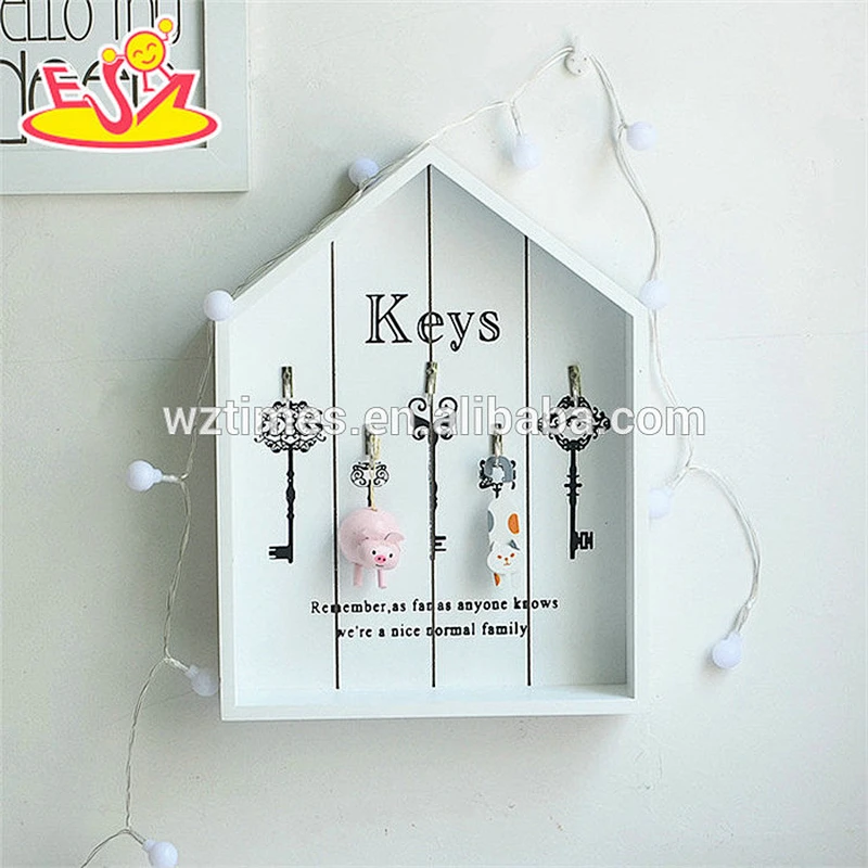 Wholesale houseware conveniently wooden pink wall shelf key holder with 6 hooks W08C260