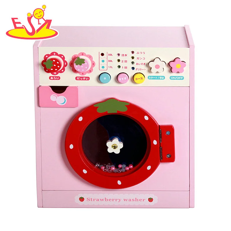 New design wooden kids toy washing machine in pink W10D254