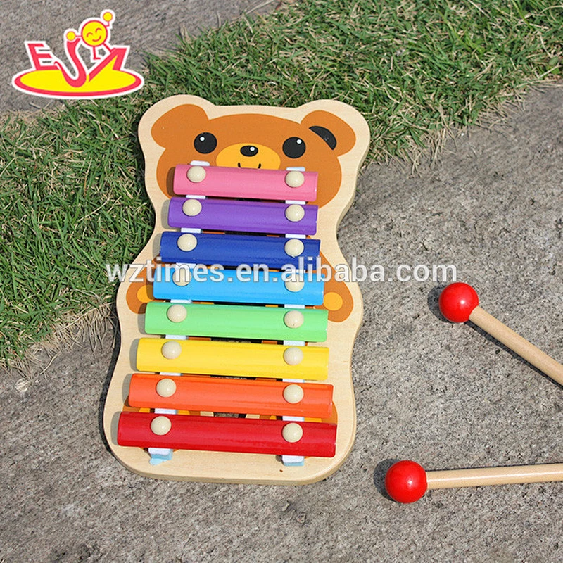 Wholesale colorful bear shape wooden xylophone sound toy 8 notes xylophone sound toy for baby W07C036