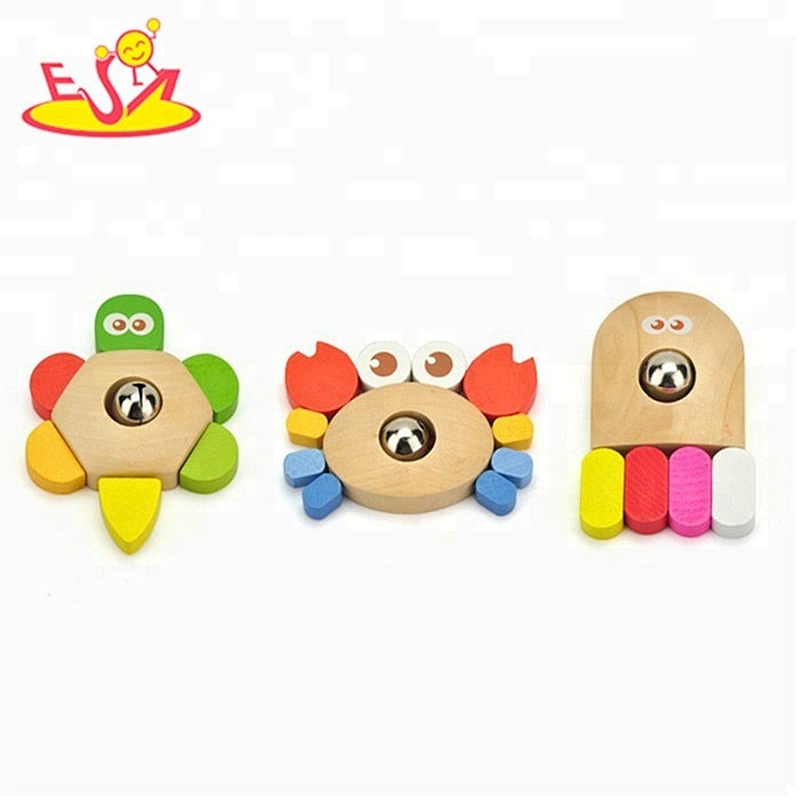 Wholesale lovely kids wooden clutching toy colorful wooden octopus and turtles and crabs clutching toy W08K015