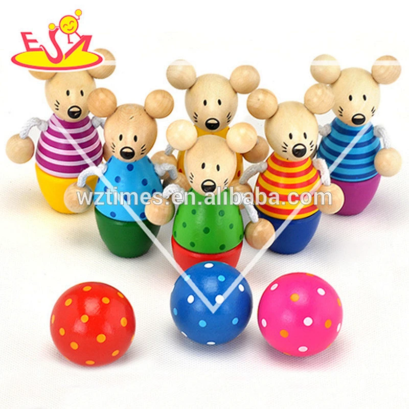 2017 wholesale parent-child interaction wooden animal bowling toy W01A138