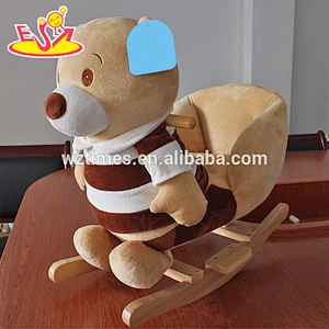 2018 New design baby wooden rocking horse dog wholesale cheap kids wooden rocking horse dog with music W16D104