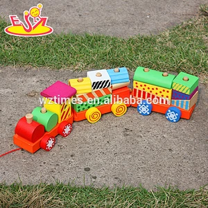 Wholesale colorful diy wooden pull blocks train toy for kids W05B087
