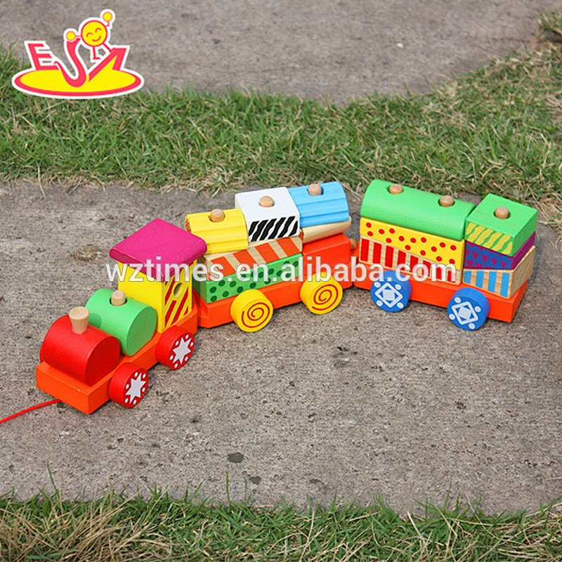 Wholesale colorful diy wooden pull blocks train toy for kids W05B087