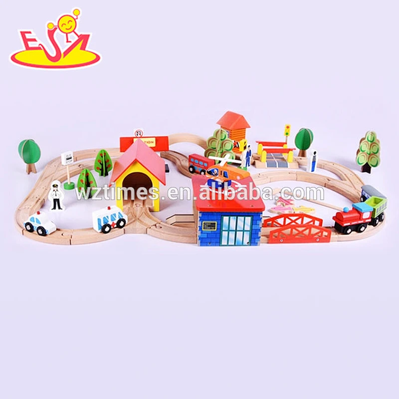 2018 funny kids wooden train track set 69 pieces wooden train track set W04C014