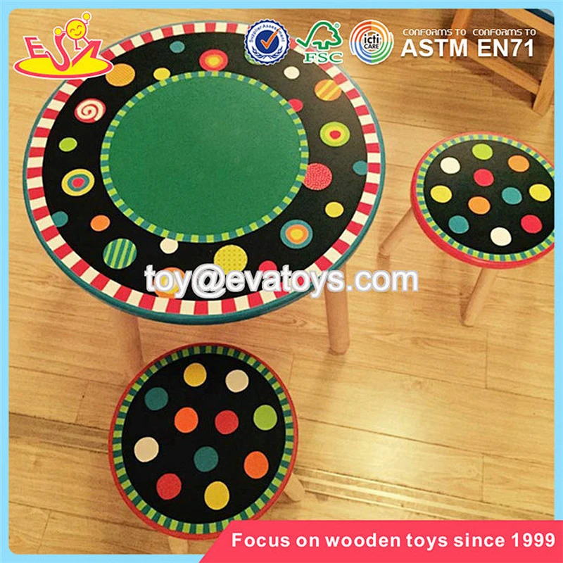 Wholesale beautiful kids wooden round table chairs used for home or kindergarten W08G226