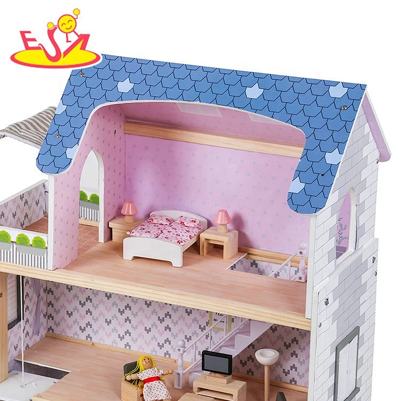 2019 New design girls furniture toy wooden doll house with sounds W06A365B