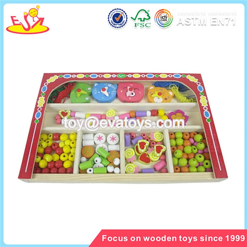 Wholesale training practical ability wooden string beads toy colorful baby wooden string beads toy W11E004