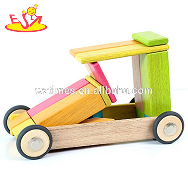 Wholesale creative diy assemble wooden magnetic tiles toy for children W03B045
