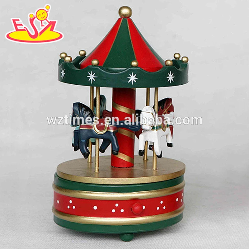 wholesale baby wooden carousel music box christmas gift kids wooden carousel music box wood carousel music box W07B009A