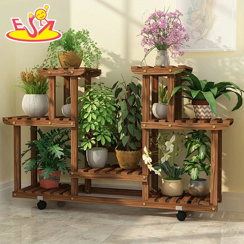 Most popular 3-tier wood flower stand rack shelf holder with wheels W08H118
