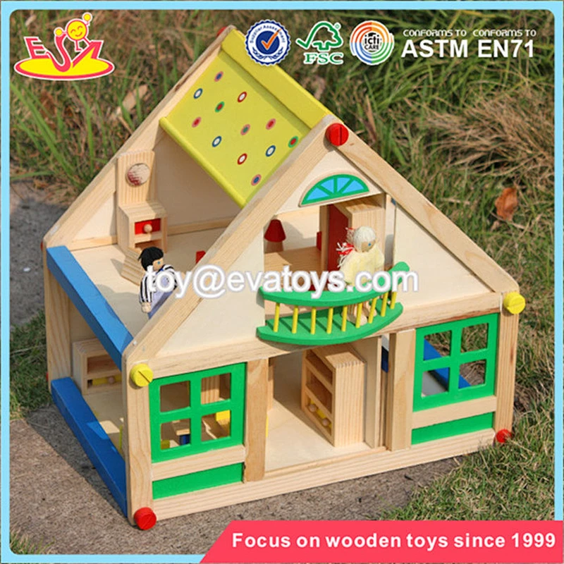 Wholesale new arrival wooden baby dollhouse toy popular baby wooden baby dollhouse W06A106