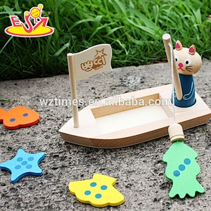 wholesale funny fishing games wooden fish toy for kids W01B029
