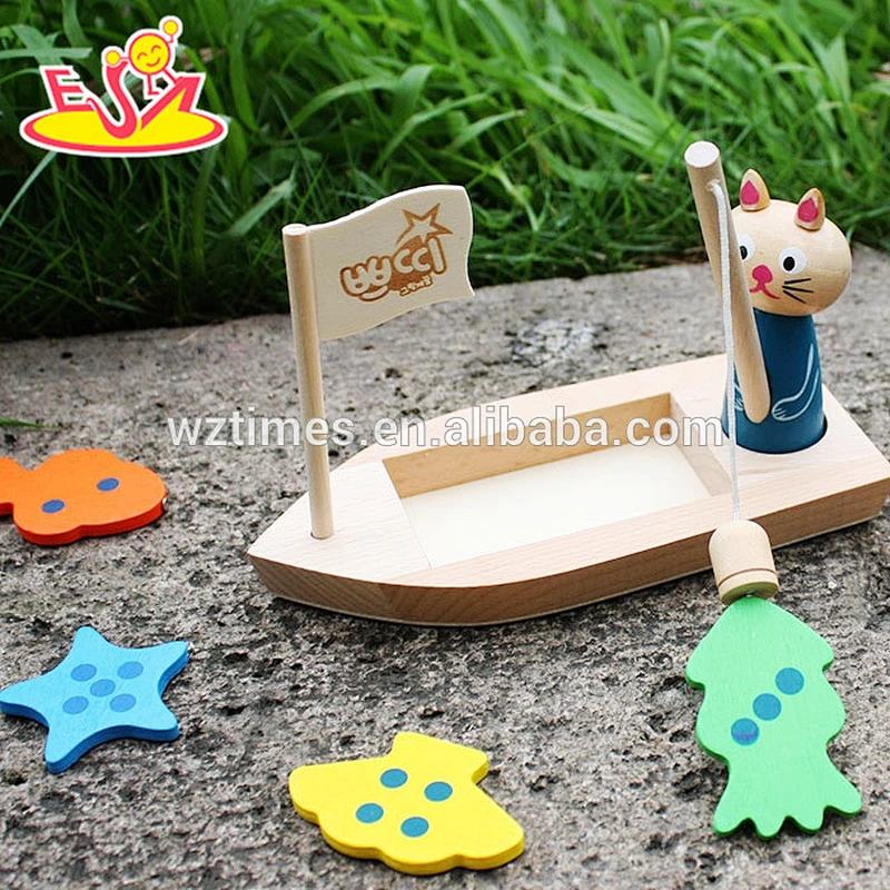 wholesale funny fishing games wooden fish toy for kids W01B029