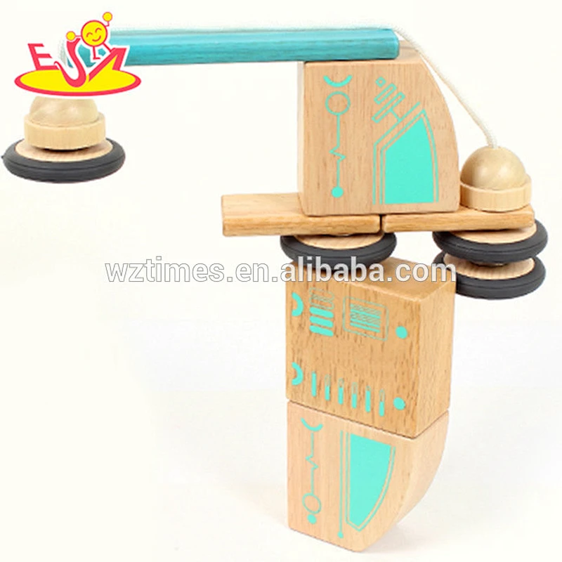 Wholesale educational diy construction wooden flexible robot puzzle toy for kids W03B046