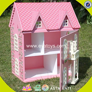 Best design pink house toys wooden dollhouse high quality pink house toys wooden dollhouse for girls W06A020