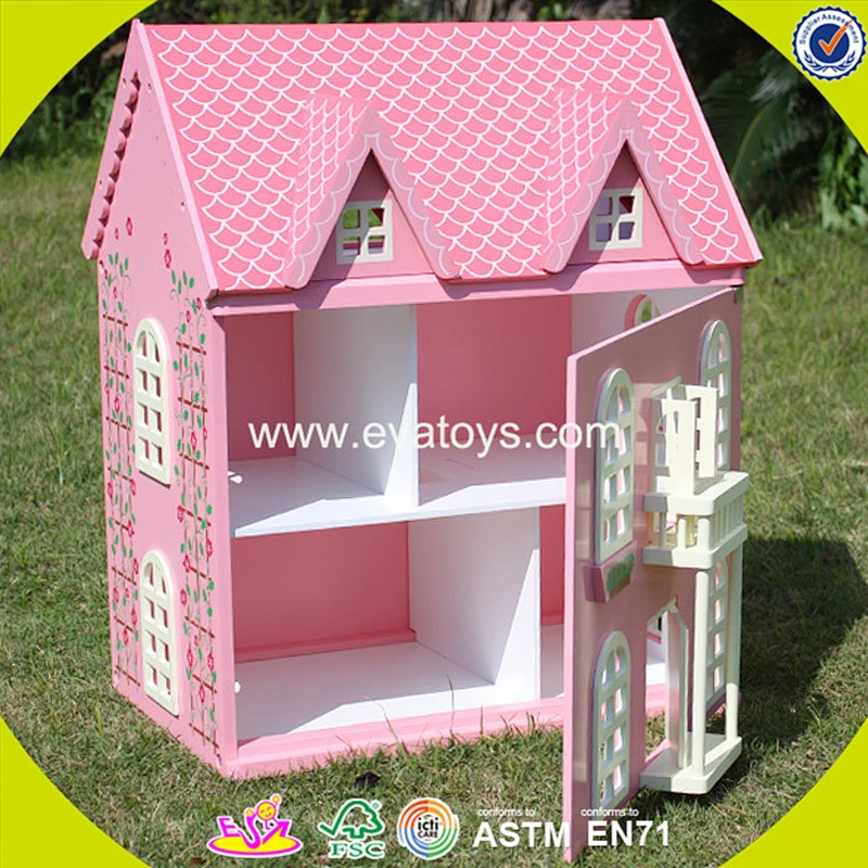 Best design pink house toys wooden dollhouse high quality pink house toys wooden dollhouse for girls W06A020