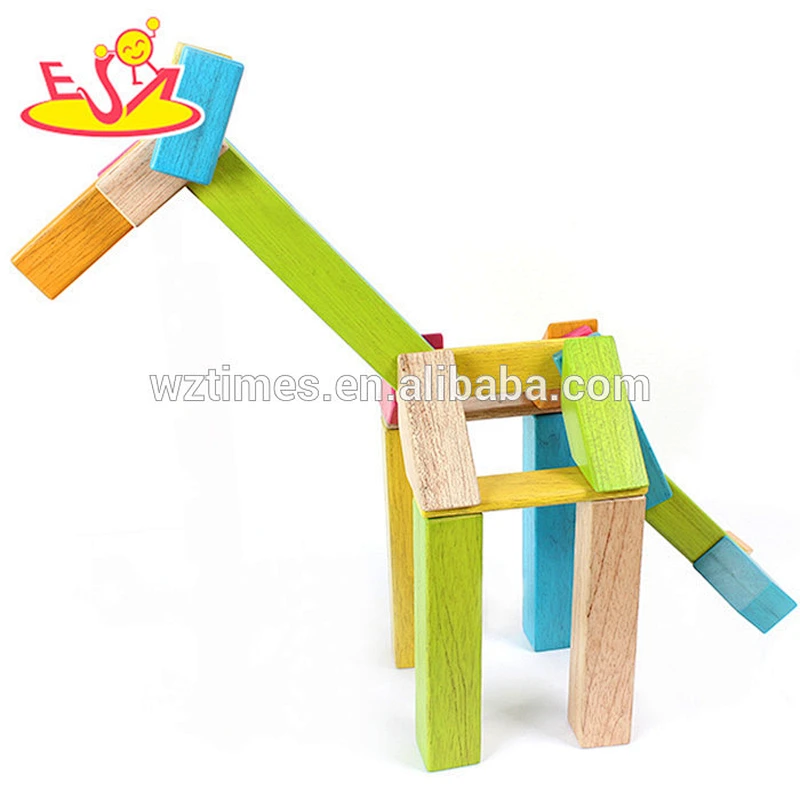 Wholesale creative diy assemble wooden magnetic tiles toy for children W03B045
