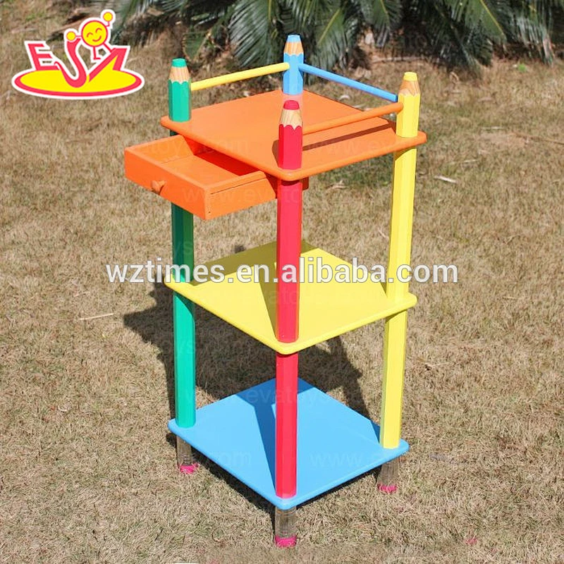 Wholesale top quality pencil style baby wooden 3 layer shelf with a drawer W08C059