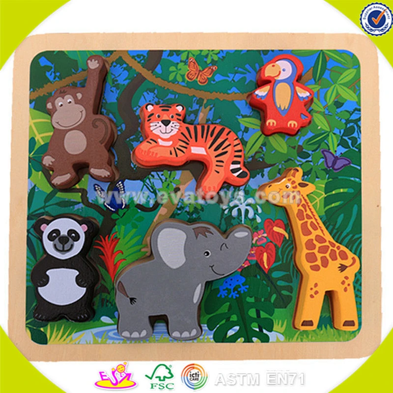 Wholesale forest design kids wooden animal puzzle colorful animal shaped jigsaw puzzle Cheap wooden animals puzzle W14L026